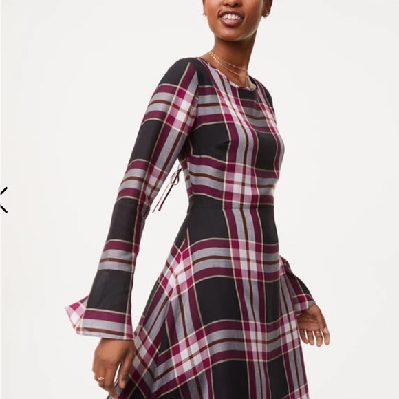Ann Taylor Loft Plaid Tie Back Dress 12 NWOT - Picture 7 of 9